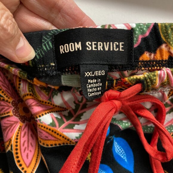 Room Service Pajama Bottoms, Size XXL, Tigers Flowers Colorful Soft Drawstring - Picture 3 of 11